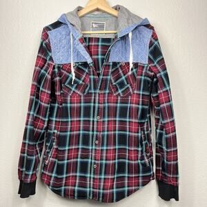 Men’s Shacket Medium‎ Modern Amusement Button Up Flannel Plaid Denim Lumberjack